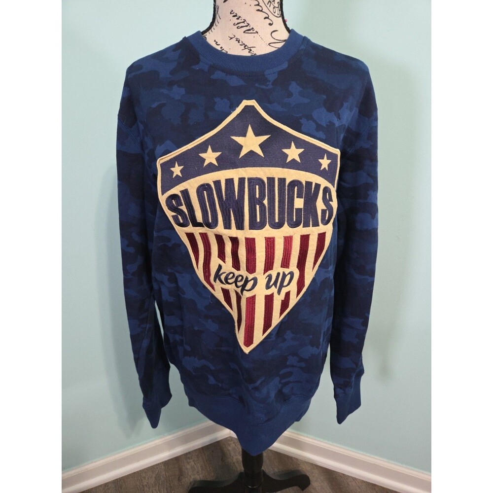 SLOWBUCKS AMERICAN BIG CREW SWEATSHIRT camo NAVY BLUE RED SLOW BUCKS medium